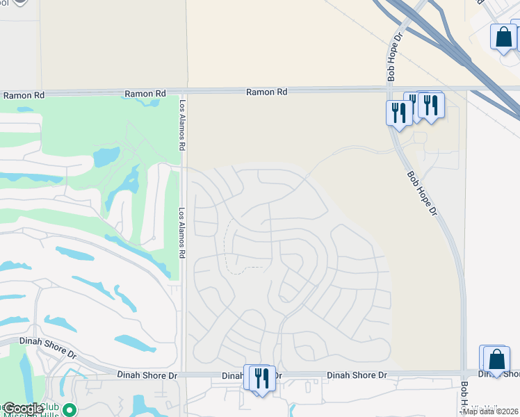 map of restaurants, bars, coffee shops, grocery stores, and more near 23 Magnum in Rancho Mirage