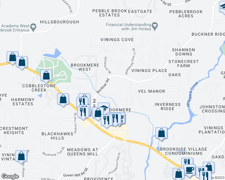 map of restaurants, bars, coffee shops, grocery stores, and more near 872 Buckner Road in Mableton