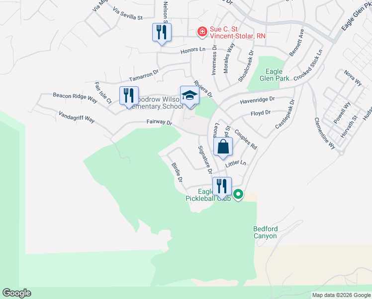 map of restaurants, bars, coffee shops, grocery stores, and more near 4443 Putting Green Drive in Corona