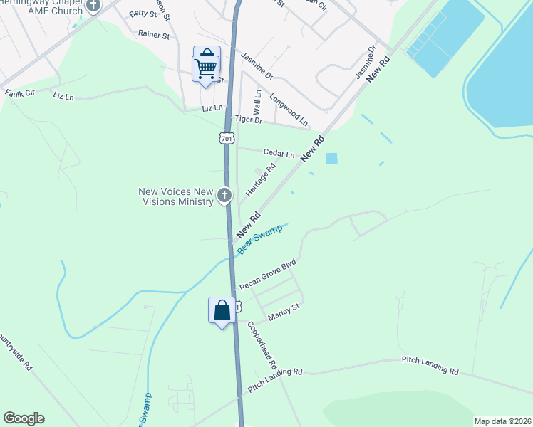 map of restaurants, bars, coffee shops, grocery stores, and more near 3333 New Road in Conway