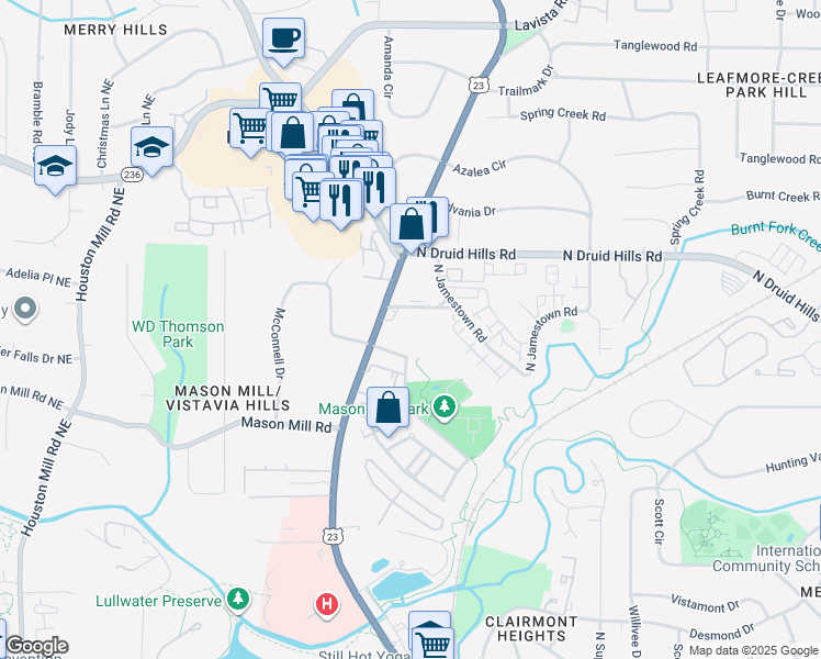 map of restaurants, bars, coffee shops, grocery stores, and more near 1989 North Williamsburg Drive in Decatur