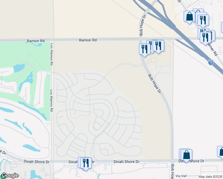 map of restaurants, bars, coffee shops, grocery stores, and more near 69 Zinfandel in Rancho Mirage