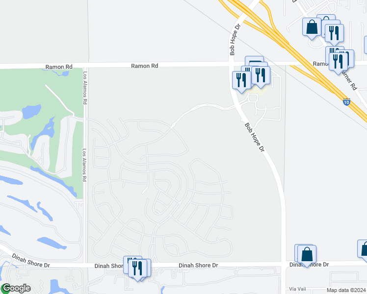 map of restaurants, bars, coffee shops, grocery stores, and more near 69 Zinfandel in Rancho Mirage