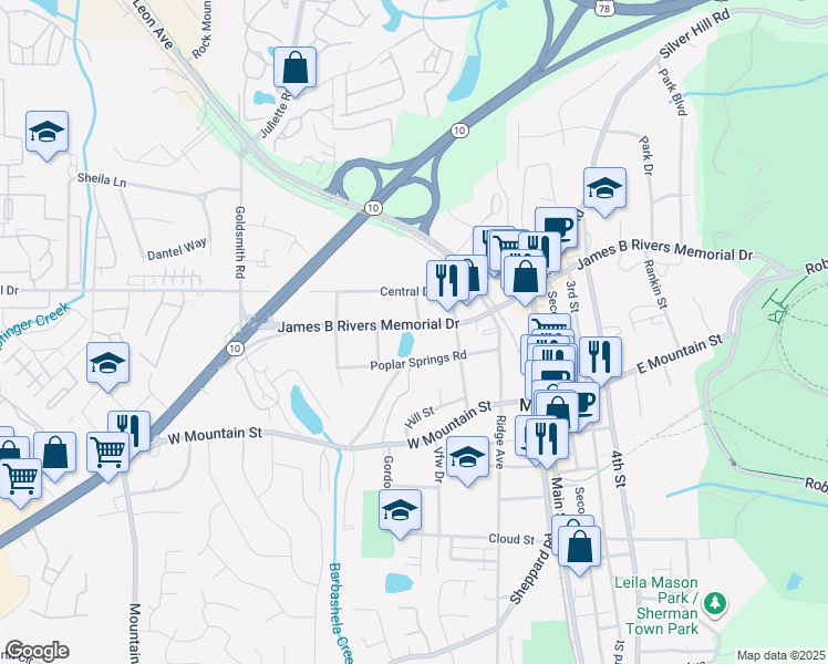 map of restaurants, bars, coffee shops, grocery stores, and more near 6515 James B Rivers Memorial Drive in Stone Mountain