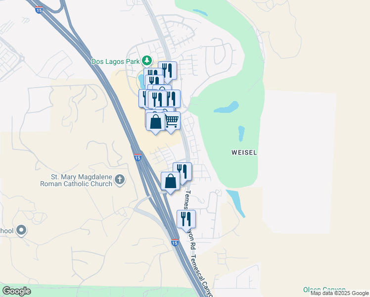 map of restaurants, bars, coffee shops, grocery stores, and more near 4556 Temescal Canyon Road in Corona