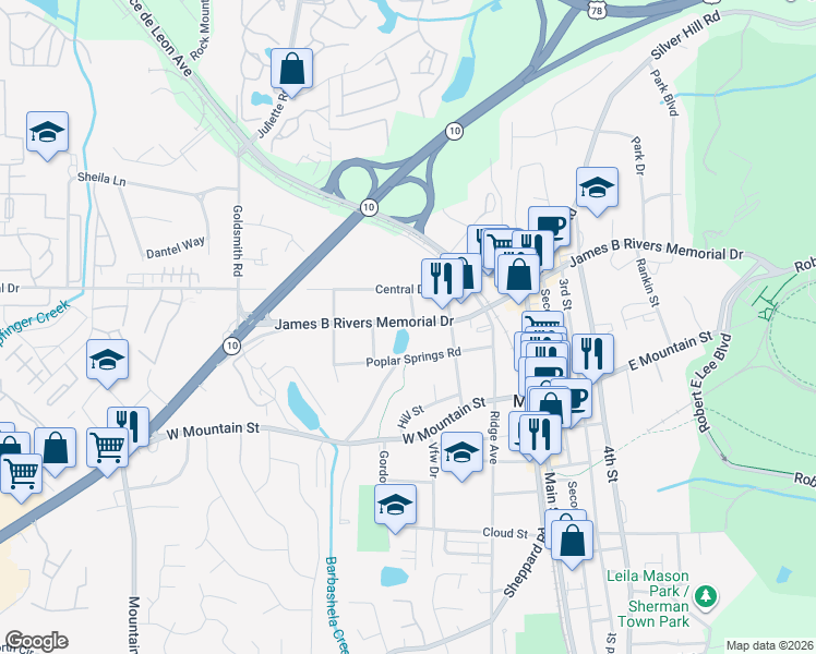 map of restaurants, bars, coffee shops, grocery stores, and more near in Stone Mountain