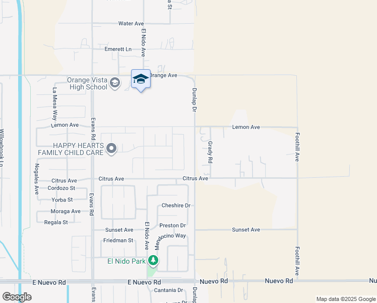 map of restaurants, bars, coffee shops, grocery stores, and more near 2081 Giovanna Street in Perris