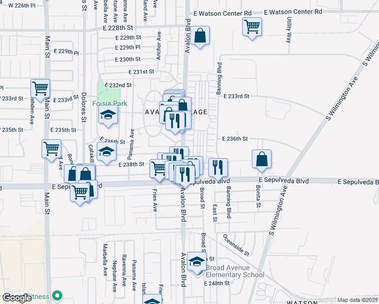 map of restaurants, bars, coffee shops, grocery stores, and more near 3 Eastridge Lane in Carson