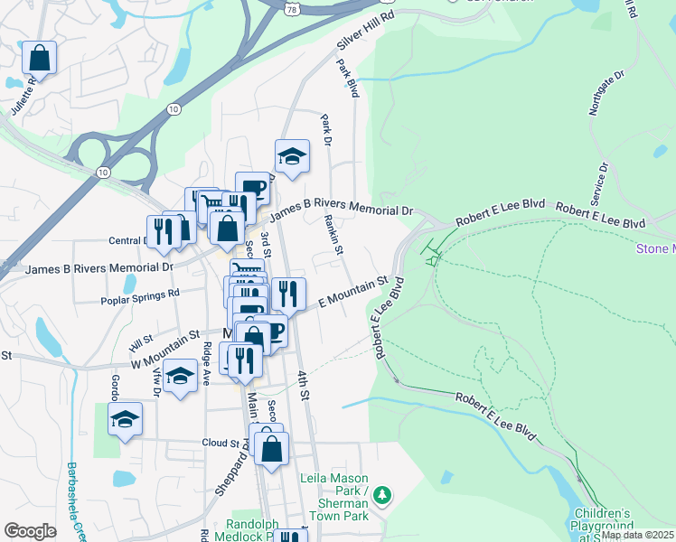 map of restaurants, bars, coffee shops, grocery stores, and more near 1150 Rankin Street in Stone Mountain