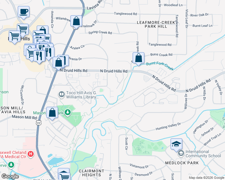 map of restaurants, bars, coffee shops, grocery stores, and more near 1059 Blackshear Drive in Decatur