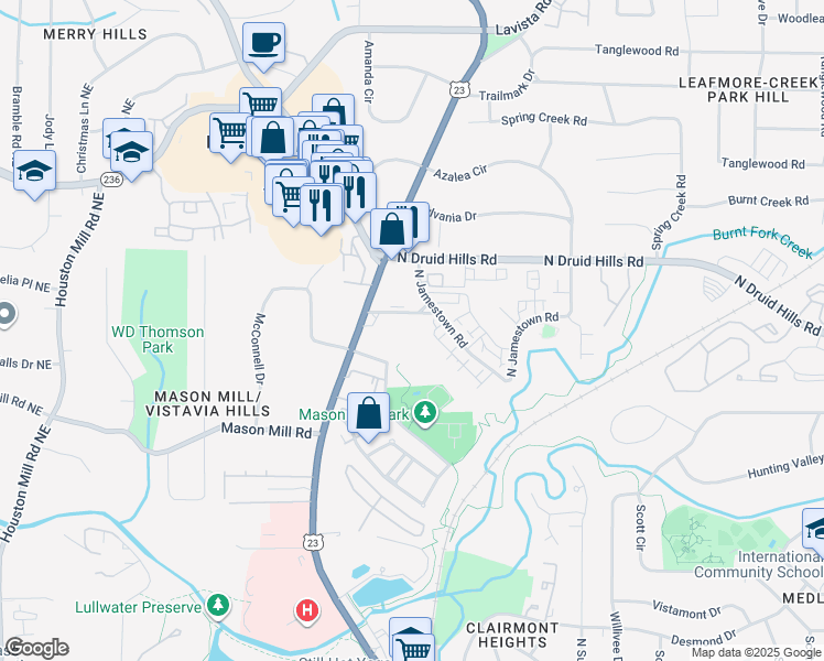 map of restaurants, bars, coffee shops, grocery stores, and more near 1989 North Williamsburg Drive in Decatur