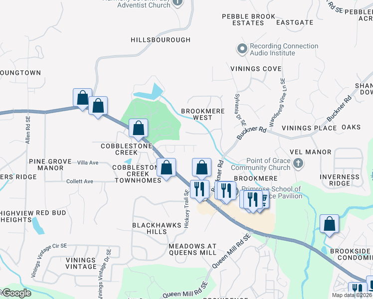 map of restaurants, bars, coffee shops, grocery stores, and more near 5957 Stone Fly Cove in Mableton