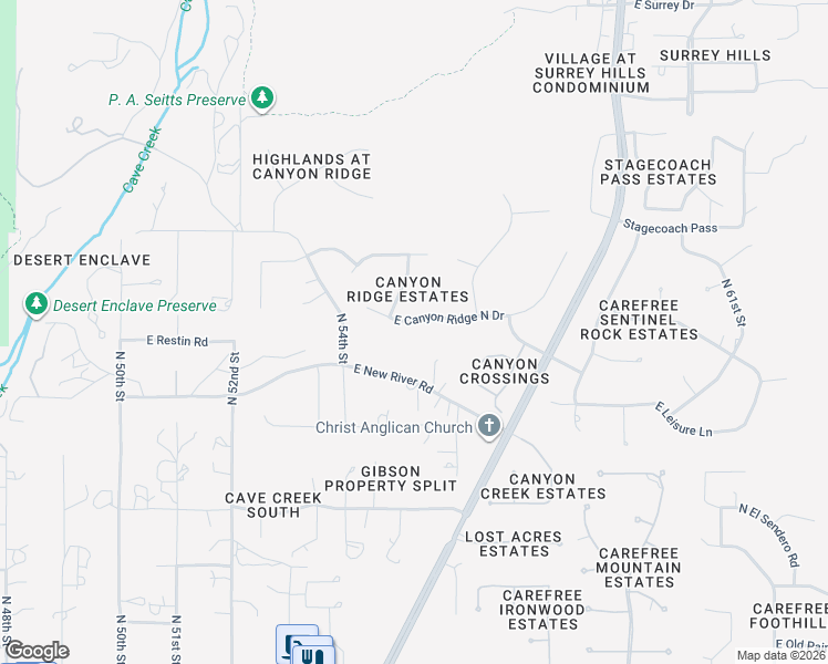 map of restaurants, bars, coffee shops, grocery stores, and more near 5525 East Canyon Ridge North Drive in Cave Creek