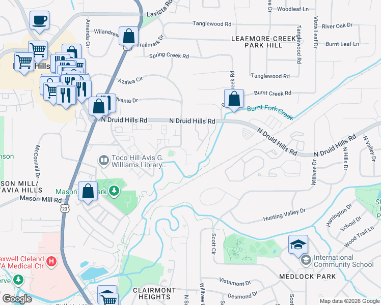 map of restaurants, bars, coffee shops, grocery stores, and more near 1059 Blackshear Drive in Decatur