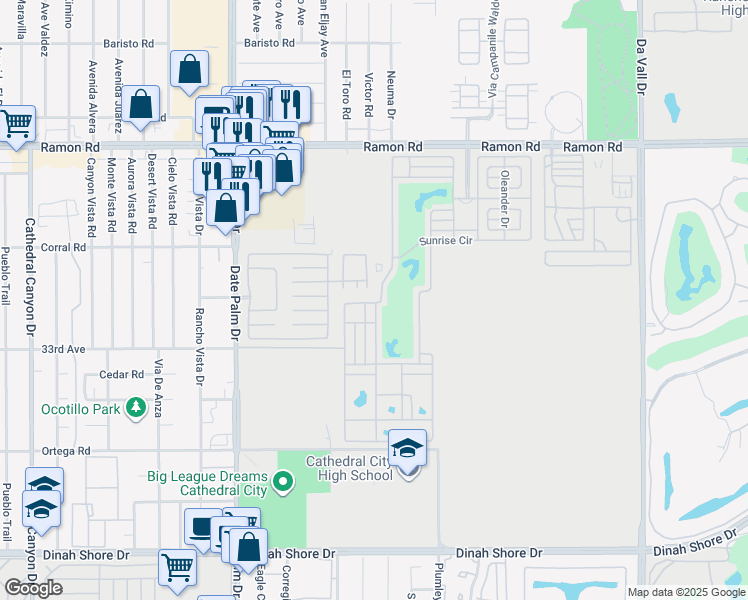 map of restaurants, bars, coffee shops, grocery stores, and more near 69411 Ramon Road in Cathedral City