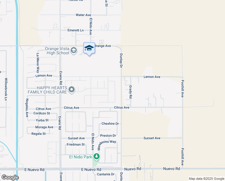 map of restaurants, bars, coffee shops, grocery stores, and more near 2090 Giovanna Street in Perris