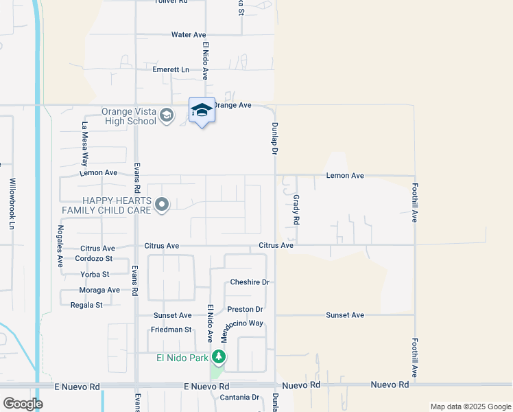 map of restaurants, bars, coffee shops, grocery stores, and more near 2090 Giovanna Street in Perris