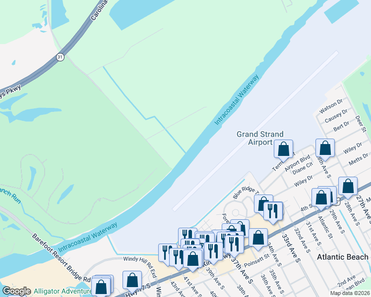 map of restaurants, bars, coffee shops, grocery stores, and more near 4000 Gray Heron Drive in North Myrtle Beach