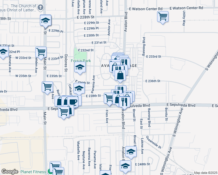 map of restaurants, bars, coffee shops, grocery stores, and more near 524 237th Street in Carson