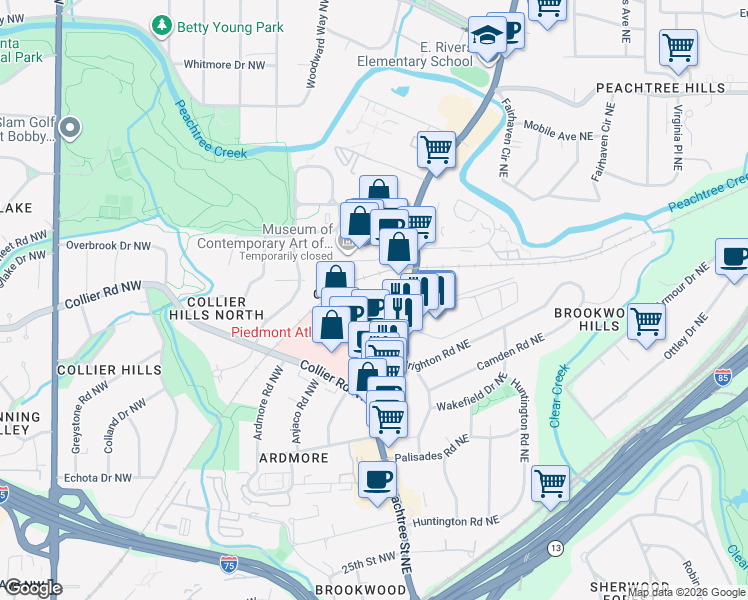 map of restaurants, bars, coffee shops, grocery stores, and more near in Atlanta