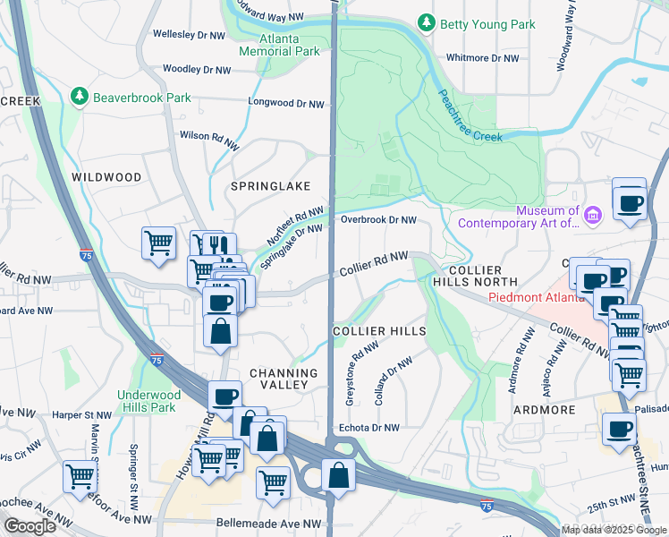 map of restaurants, bars, coffee shops, grocery stores, and more near 2014 U.S. 41 in Atlanta
