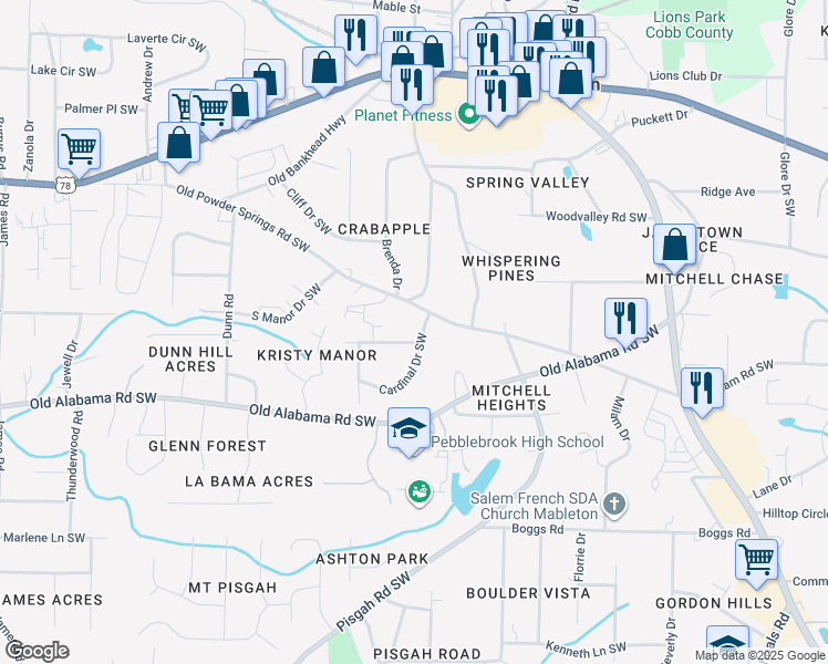 map of restaurants, bars, coffee shops, grocery stores, and more near 955 Oriole Way in Mableton