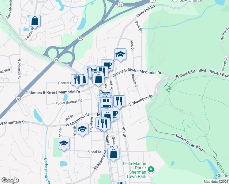 map of restaurants, bars, coffee shops, grocery stores, and more near 1066 3rd Street in Stone Mountain