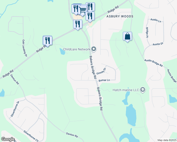 map of restaurants, bars, coffee shops, grocery stores, and more near 138 Clear Brook Trail in Douglasville