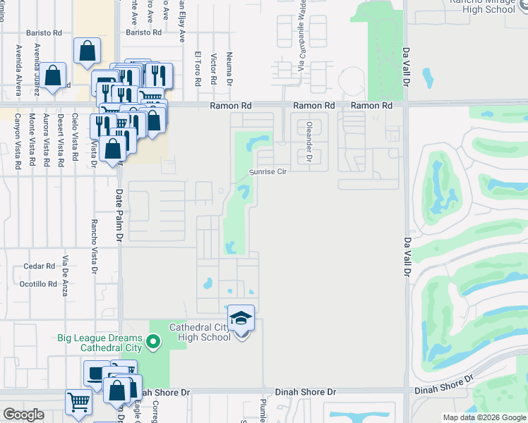 map of restaurants, bars, coffee shops, grocery stores, and more near 69411 Ramon Road in Cathedral City