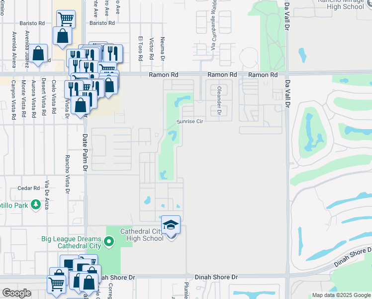 map of restaurants, bars, coffee shops, grocery stores, and more near 69411 Ramon Road in Cathedral City