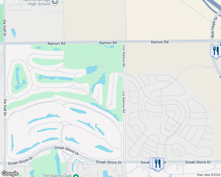 map of restaurants, bars, coffee shops, grocery stores, and more near 21 Vía Bella in Rancho Mirage