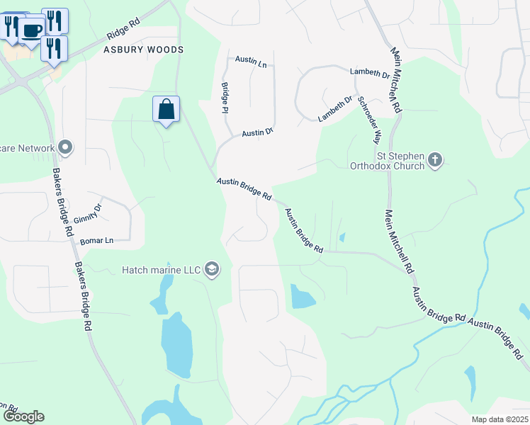 map of restaurants, bars, coffee shops, grocery stores, and more near 81 Bridgemill Drive in Douglasville