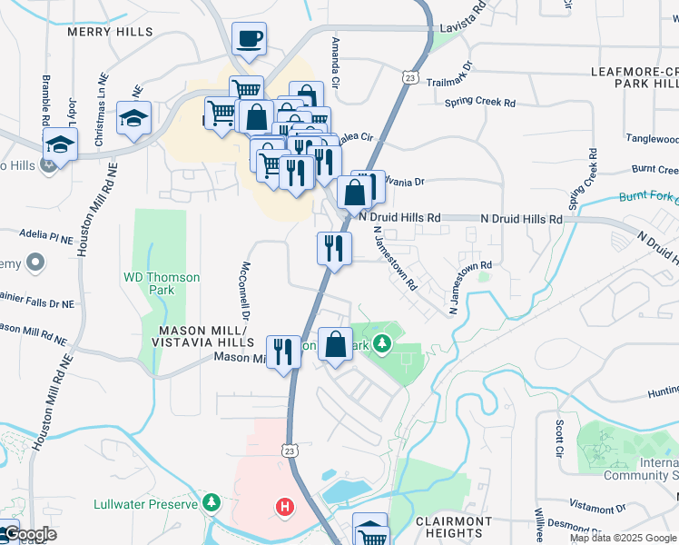 map of restaurants, bars, coffee shops, grocery stores, and more near 1885 Clairmont Road in Decatur