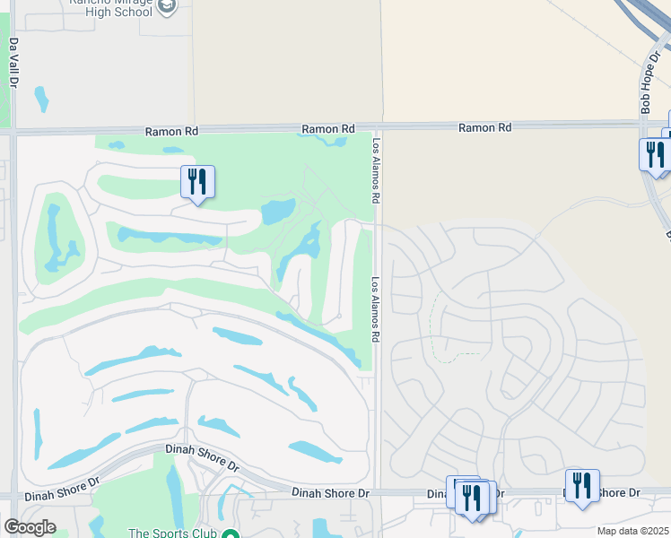 map of restaurants, bars, coffee shops, grocery stores, and more near 27 Vía Bella in Rancho Mirage