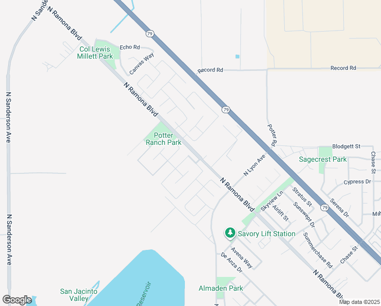 map of restaurants, bars, coffee shops, grocery stores, and more near 1679 Hayloft Place in San Jacinto