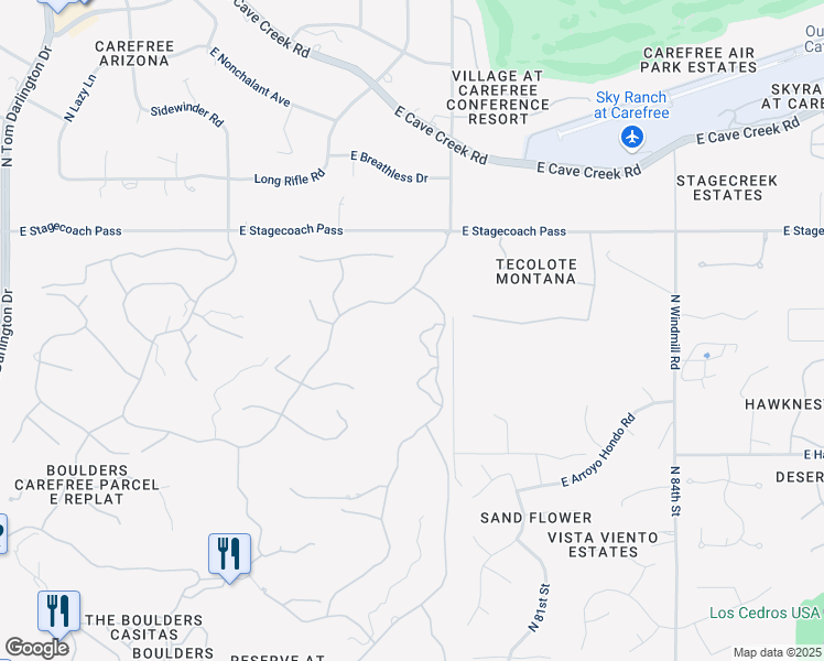 map of restaurants, bars, coffee shops, grocery stores, and more near 3012 East Ironwood Bluff in Carefree