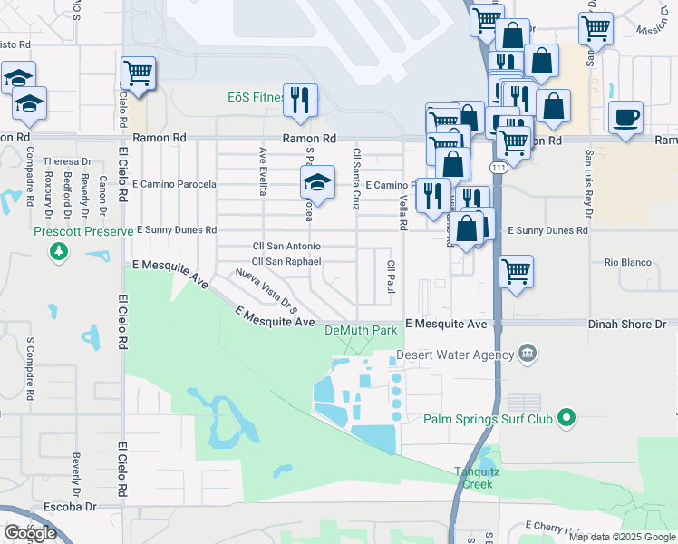 map of restaurants, bars, coffee shops, grocery stores, and more near 4 Karlisa Cove in Palm Springs