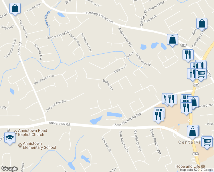 map of restaurants, bars, coffee shops, grocery stores, and more near 3155 Malvern Drive in Snellville