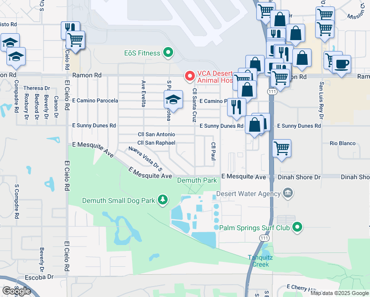 map of restaurants, bars, coffee shops, grocery stores, and more near 4 Karlisa Cove in Palm Springs