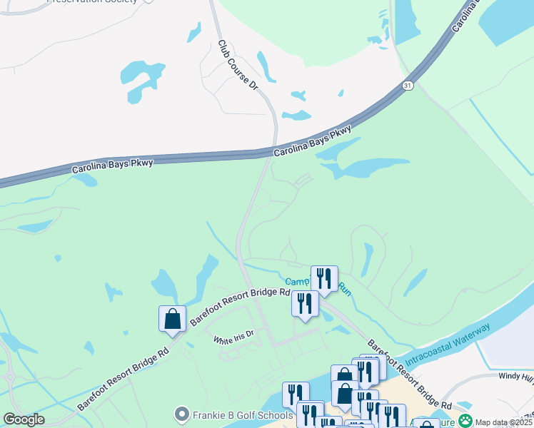 map of restaurants, bars, coffee shops, grocery stores, and more near 2557 Pete Dye Drive in North Myrtle Beach