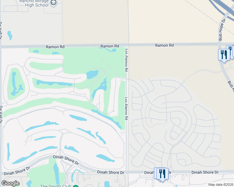 map of restaurants, bars, coffee shops, grocery stores, and more near 20 Vía Bella in Rancho Mirage