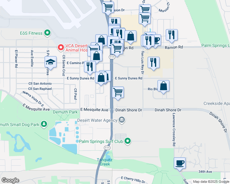 map of restaurants, bars, coffee shops, grocery stores, and more near 5000 Calle San Raphael in Palm Springs