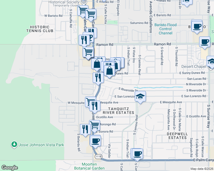 map of restaurants, bars, coffee shops, grocery stores, and more near 700-998 S Palm Canyon Dr in Palm Springs