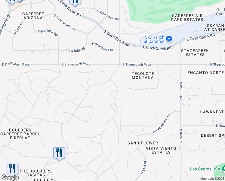 map of restaurants, bars, coffee shops, grocery stores, and more near 3008 East Ironwood Bluff in Carefree