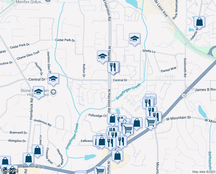 map of restaurants, bars, coffee shops, grocery stores, and more near in DeKalb County