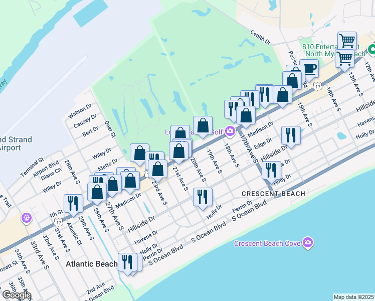 map of restaurants, bars, coffee shops, grocery stores, and more near 1908 U.S. 17 Business in Myrtle Beach