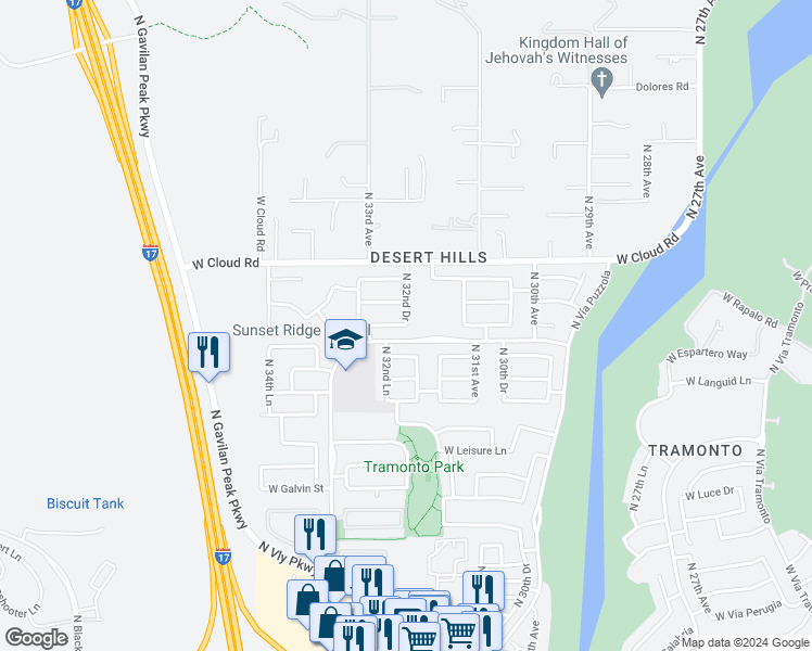 map of restaurants, bars, coffee shops, grocery stores, and more near 3200 West Rapalo Road in Phoenix