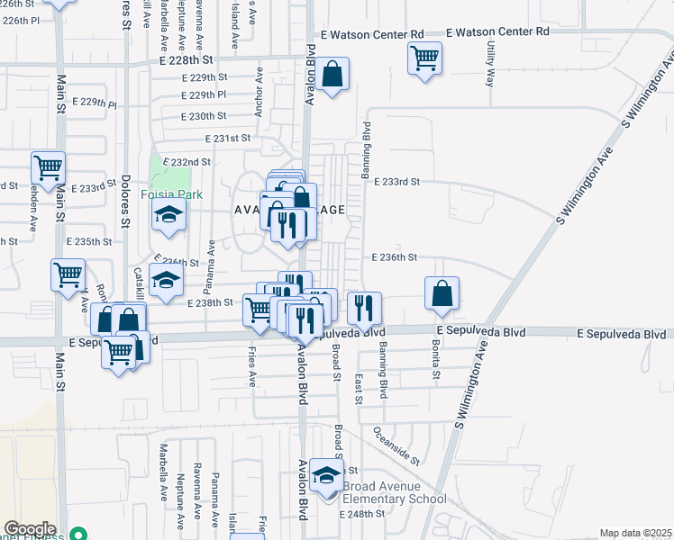 map of restaurants, bars, coffee shops, grocery stores, and more near 30 Paradise Valley South in Carson