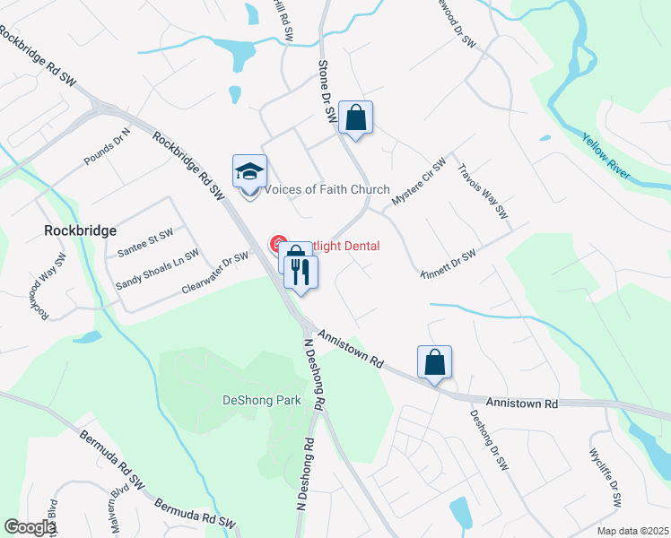 map of restaurants, bars, coffee shops, grocery stores, and more near 2576 Delridge Drive Southwest in Lilburn