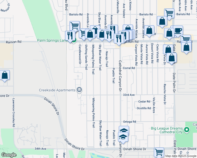 map of restaurants, bars, coffee shops, grocery stores, and more near 32581 Sky Blue Water Trail in Cathedral City
